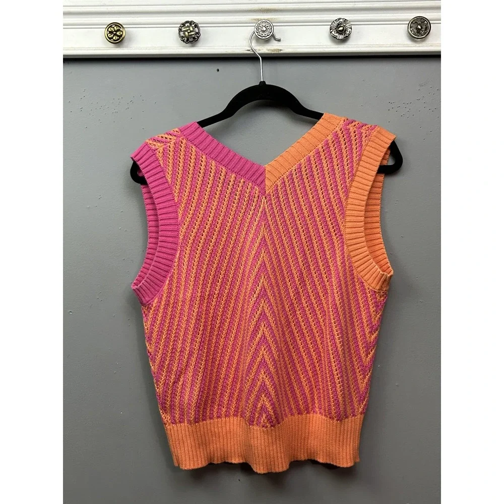 Fate Sweater Vest & Skirt Set‎ Womens Small Pink Orange Knit Chevron V Neck Mini